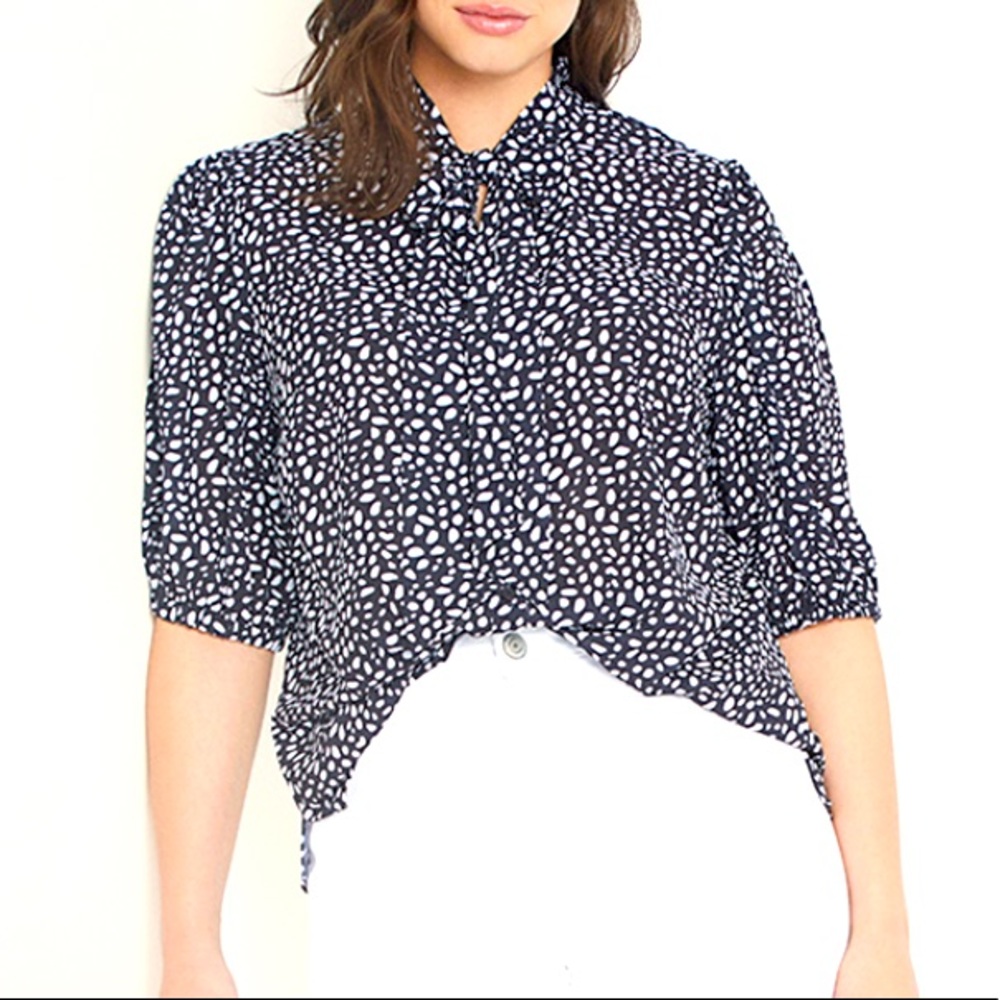 Eloquii Printed Tie Neck Blouse